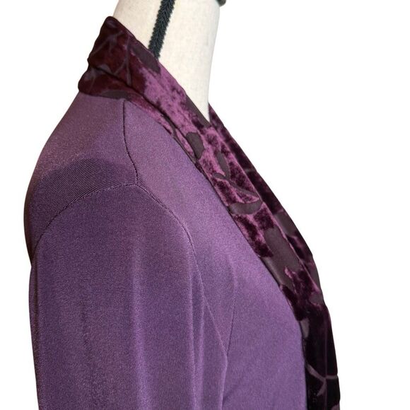 BCBGMAXAZRIA Long Duster/Cardigan W/Velvet Burnout Sash in Deep Purple Sz M - Picture 4 of 13